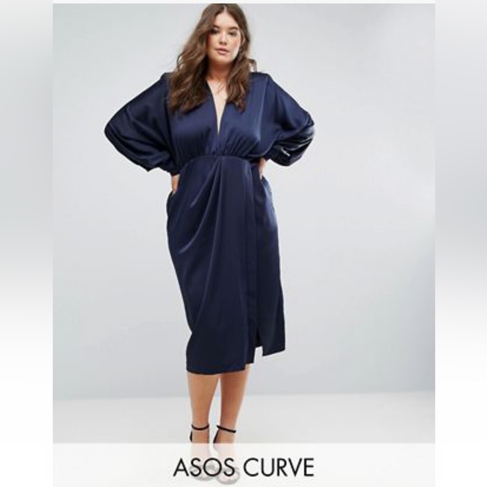 ASOS Curve Navy Blue satin dress